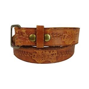 Men's SZ 36 Handcrafted Tooled Genuine Leather Belt Leaf Vines Farm Tractors 1"